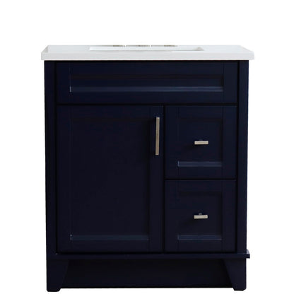 31" Single sink vanity in Blue finish with White engineered stone with rectangle sink