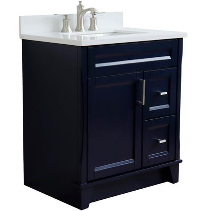 31" Single sink vanity in Blue finish with White engineered stone with rectangle sink