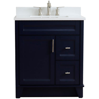31" Single sink vanity in Blue finish with White engineered stone with rectangle sink