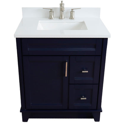 31" Single sink vanity in Blue finish with White engineered stone with rectangle sink