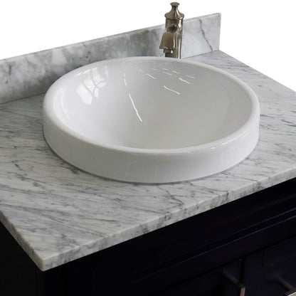 31" Single sink vanity in Blue finish with White Carrara marble with round sink