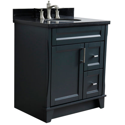 31" Single sink vanity in Dark Gray finish with Black galaxy granite with oval sink