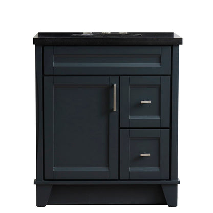 31" Single sink vanity in Dark Gray finish with Black galaxy granite with oval sink
