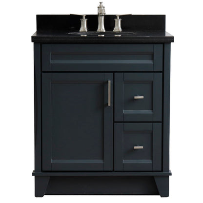 31" Single sink vanity in Dark Gray finish with Black galaxy granite with oval sink