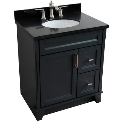 31" Single sink vanity in Dark Gray finish with Black galaxy granite with oval sink