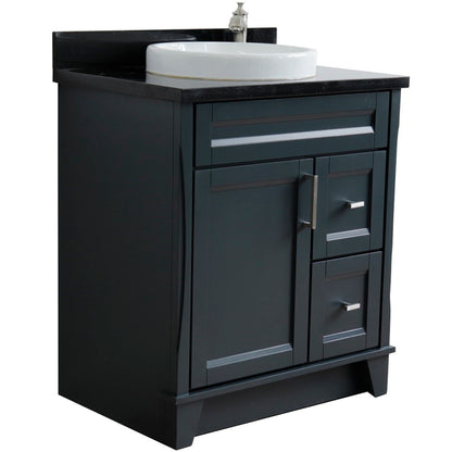 31" Single sink vanity in Dark Gray finish with Black galaxy granite with round sink