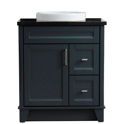 31" Single sink vanity in Dark Gray finish with Black galaxy granite with round sink