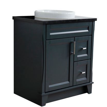 31" Single sink vanity in Dark Gray finish with Black galaxy granite with round sink