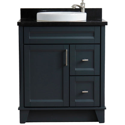31" Single sink vanity in Dark Gray finish with Black galaxy granite with round sink
