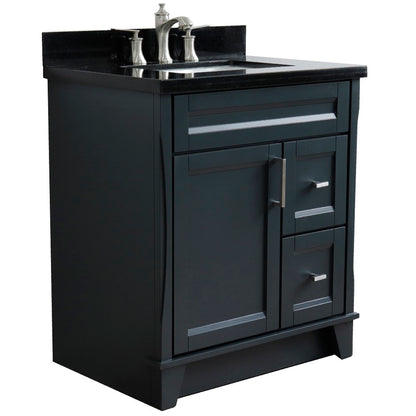 31" Single sink vanity in Dark Gray finish with Black galaxy granite with rectangle sink