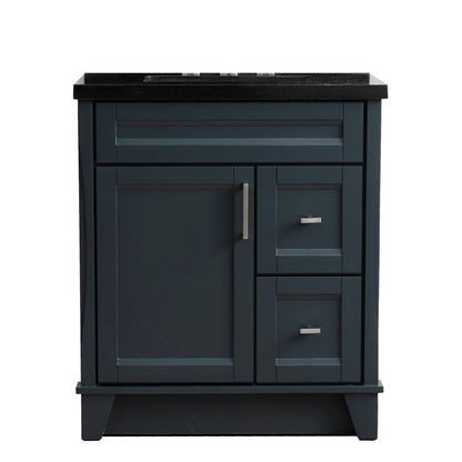 31" Single sink vanity in Dark Gray finish with Black galaxy granite with rectangle sink