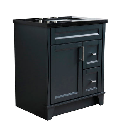 31" Single sink vanity in Dark Gray finish with Black galaxy granite with rectangle sink