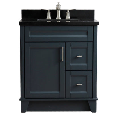 31" Single sink vanity in Dark Gray finish with Black galaxy granite with rectangle sink