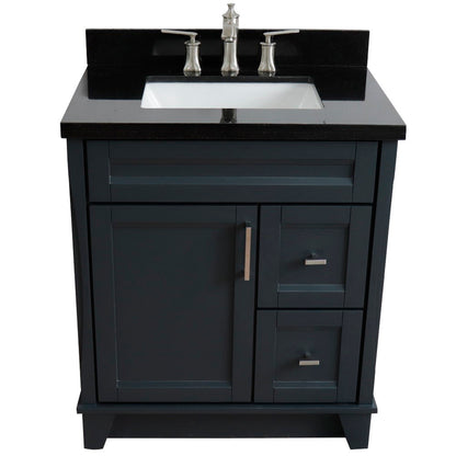 31" Single sink vanity in Dark Gray finish with Black galaxy granite with rectangle sink