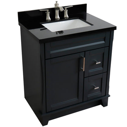 31" Single sink vanity in Dark Gray finish with Black galaxy granite with rectangle sink