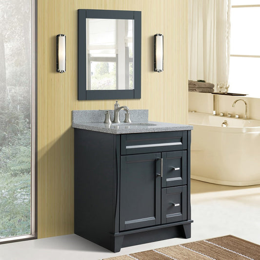 31" Single sink vanity in Dark Gray finish with Gray granite with oval sink