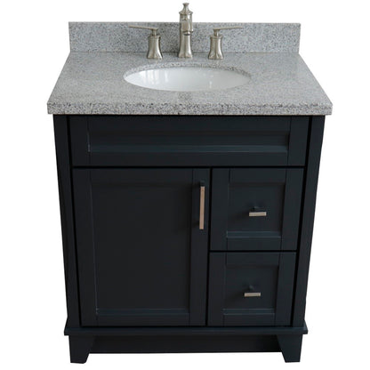 31" Single sink vanity in Dark Gray finish with Gray granite with oval sink