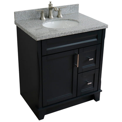 31" Single sink vanity in Dark Gray finish with Gray granite with oval sink