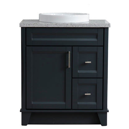 31" Single sink vanity in Dark Gray finish with Gray granite with round sink