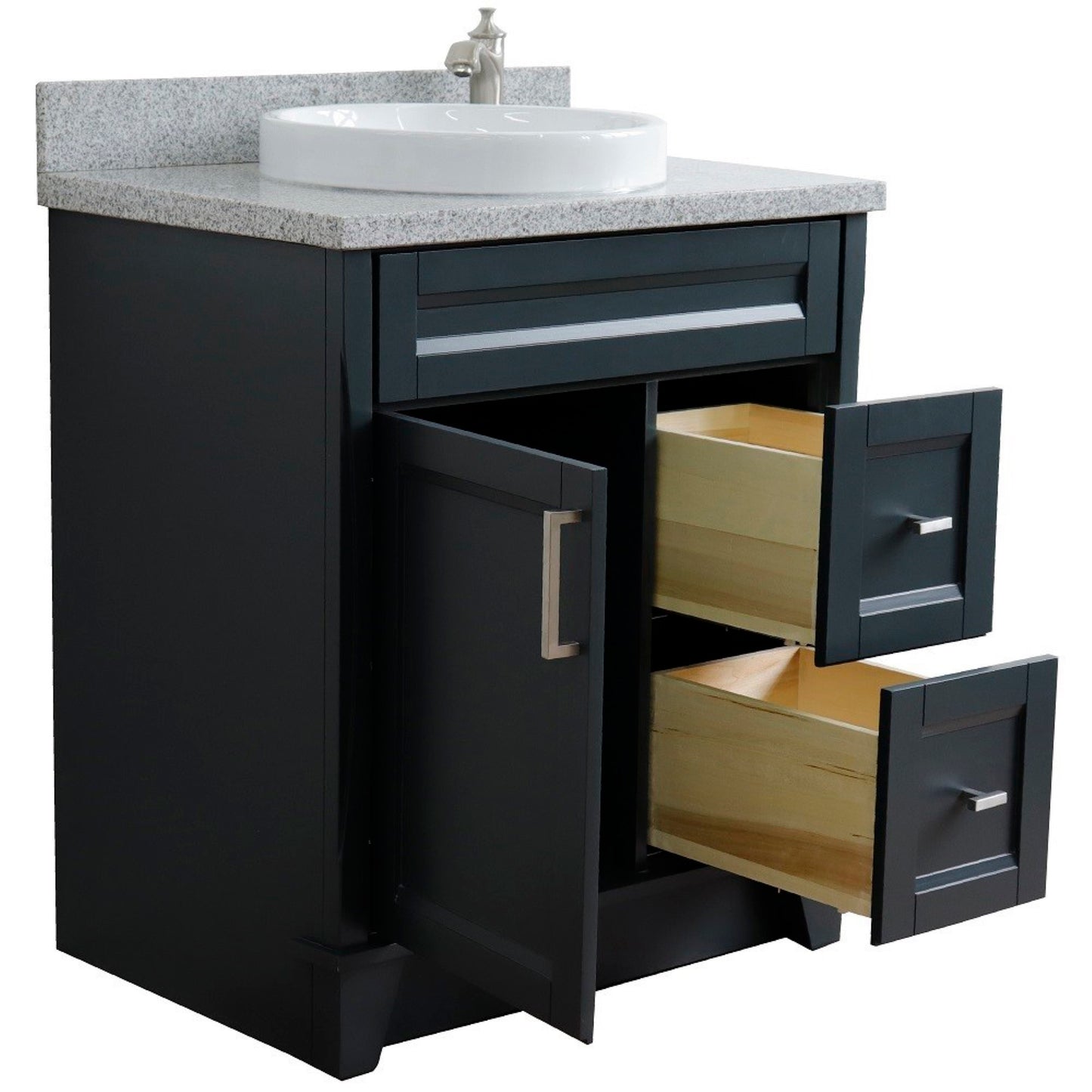31" Single sink vanity in Dark Gray finish with Gray granite with round sink