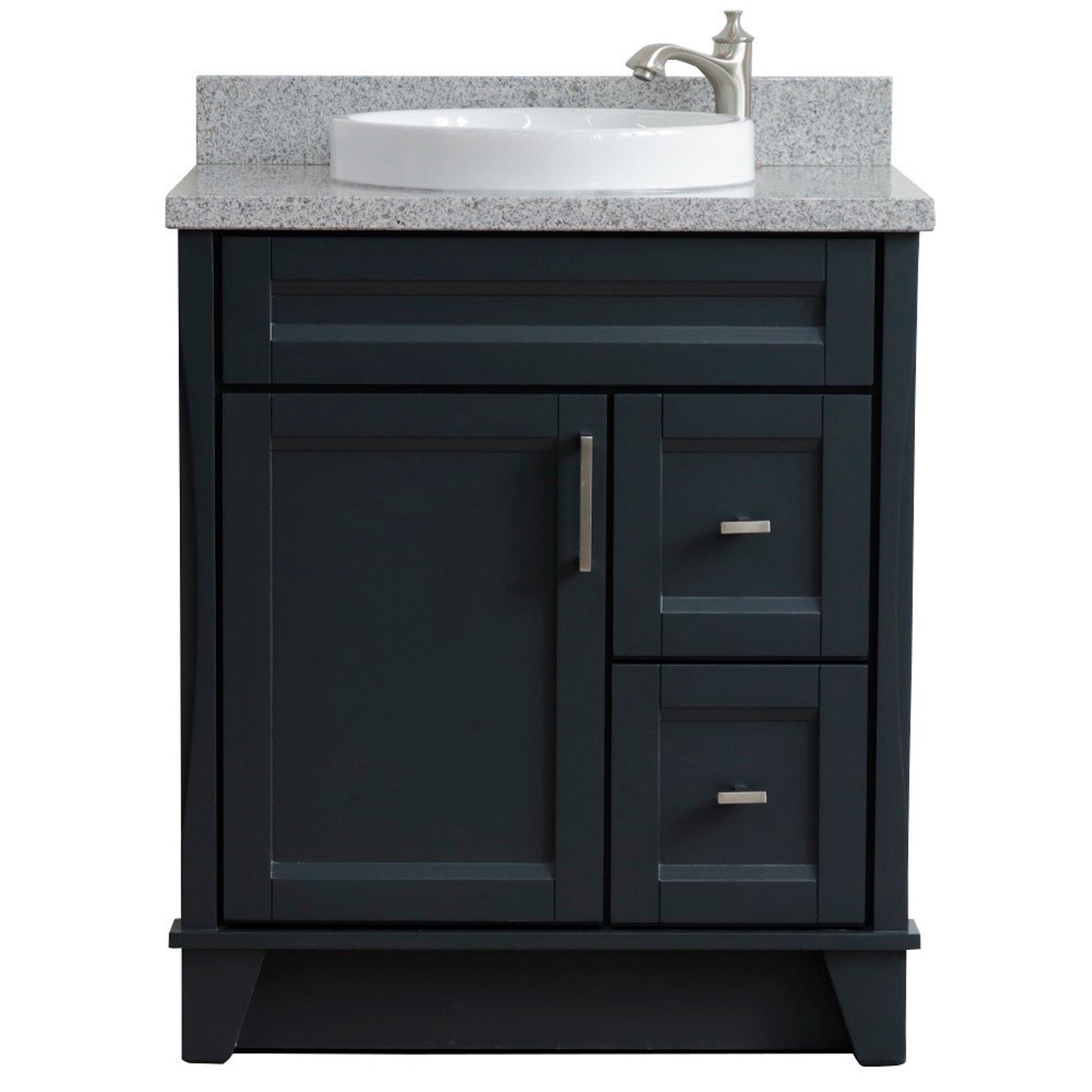 31" Single sink vanity in Dark Gray finish with Gray granite with round sink
