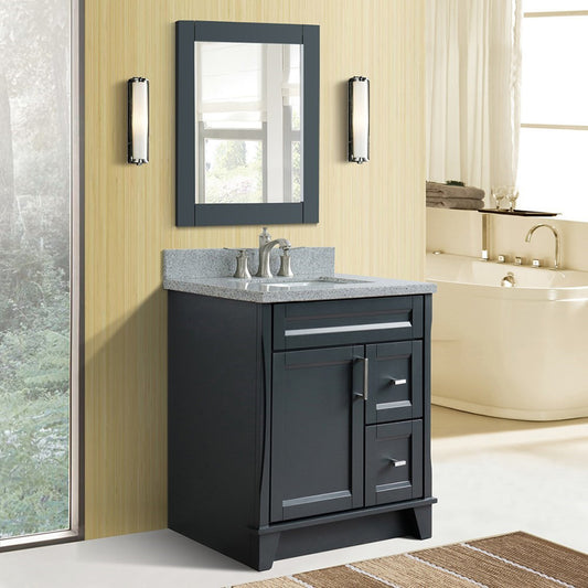 31" Single sink vanity in Dark Gray finish with Gray granite with rectangle sink