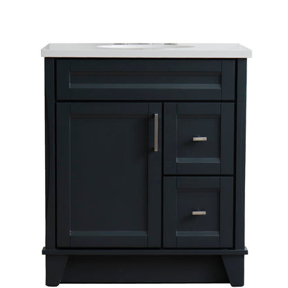 31" Single sink vanity in Dark Gray finish with White engineered stone with oval sink
