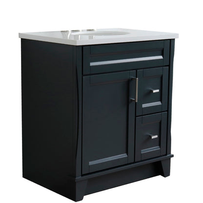 31" Single sink vanity in Dark Gray finish with White engineered stone with oval sink