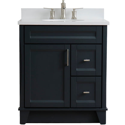 31" Single sink vanity in Dark Gray finish with White engineered stone with oval sink