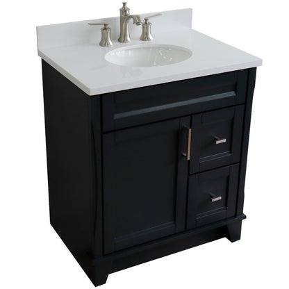 31" Single sink vanity in Dark Gray finish with White engineered stone with oval sink