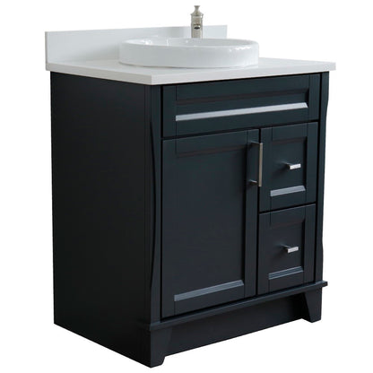 31" Single sink vanity in Dark Gray finish with White engineered stone with round sink