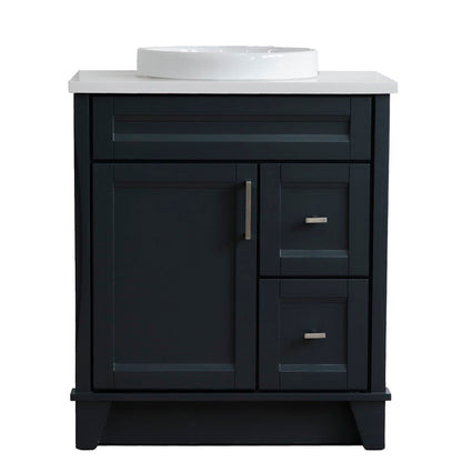 31" Single sink vanity in Dark Gray finish with White engineered stone with round sink