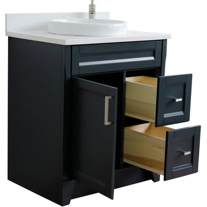 31" Single sink vanity in Dark Gray finish with White engineered stone with round sink
