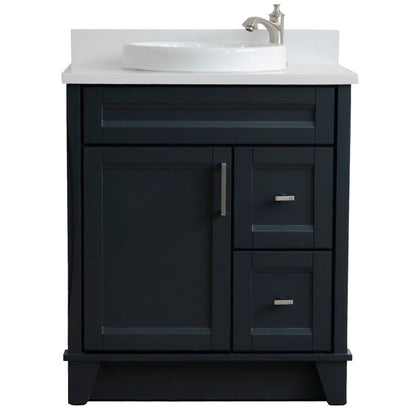 31" Single sink vanity in Dark Gray finish with White engineered stone with round sink