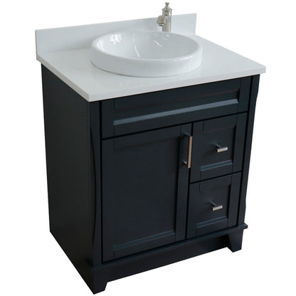 31" Single sink vanity in Dark Gray finish with White engineered stone with round sink