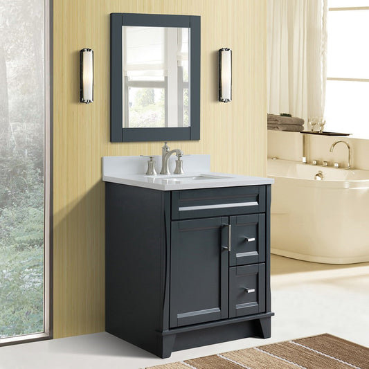 31" Single sink vanity in Dark Gray finish with White engineered stone with rectangle sink
