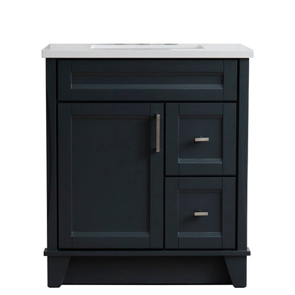 31" Single sink vanity in Dark Gray finish with White engineered stone with rectangle sink