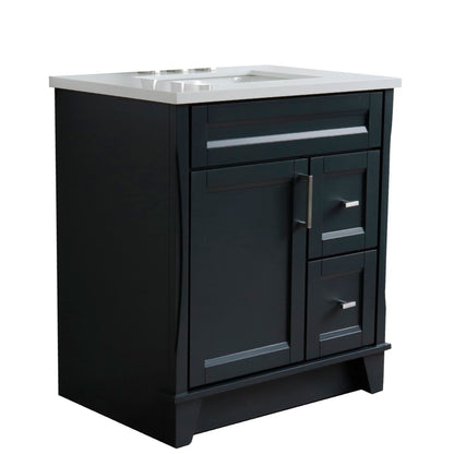 31" Single sink vanity in Dark Gray finish with White engineered stone with rectangle sink
