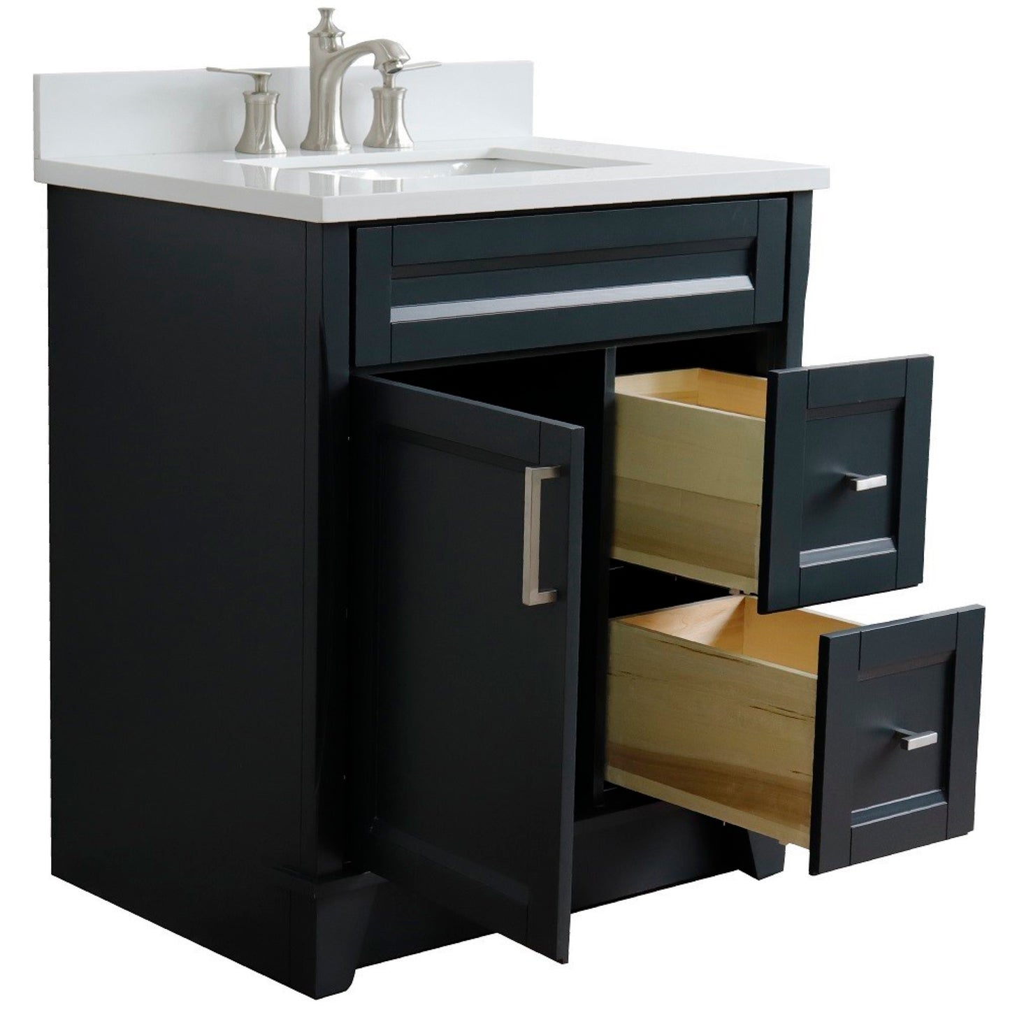 31" Single sink vanity in Dark Gray finish with White engineered stone with rectangle sink