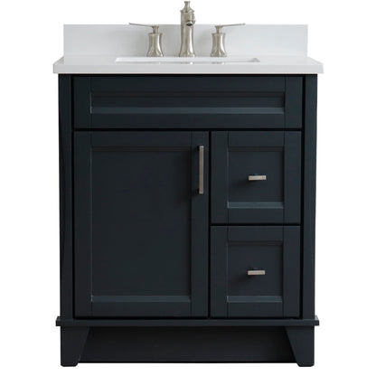 31" Single sink vanity in Dark Gray finish with White engineered stone with rectangle sink