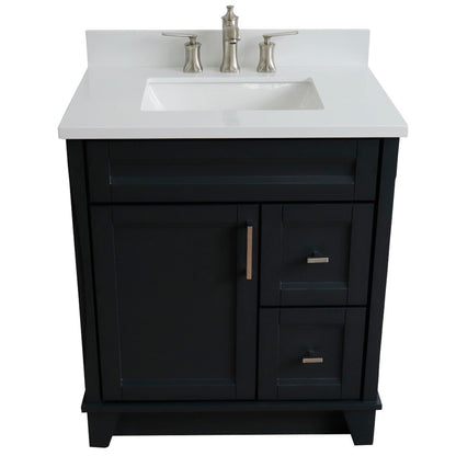 31" Single sink vanity in Dark Gray finish with White engineered stone with rectangle sink