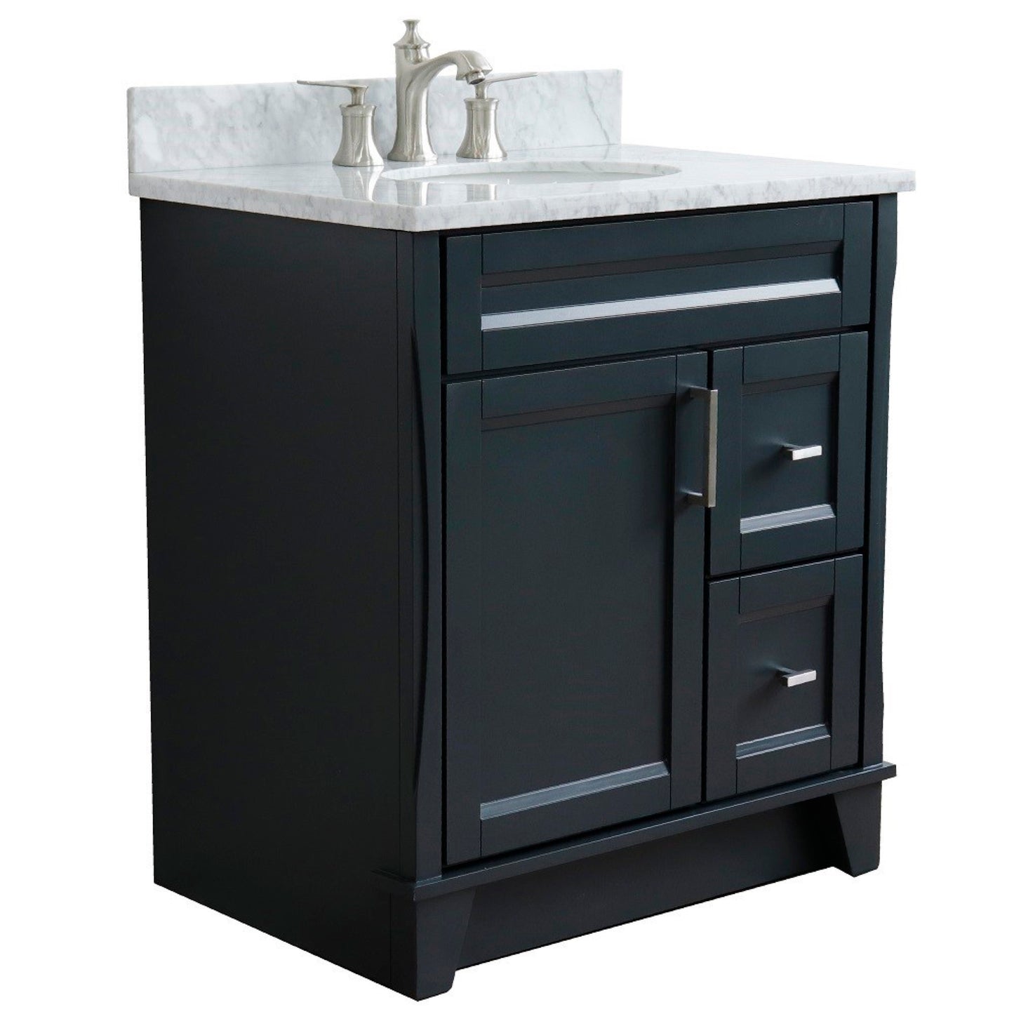 31" Single sink vanity in Dark Gray finish with White Carrara marble with oval sink