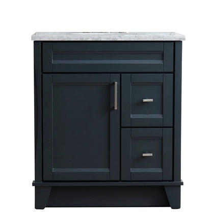 31" Single sink vanity in Dark Gray finish with White Carrara marble with oval sink
