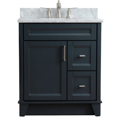 31" Single sink vanity in Dark Gray finish with White Carrara marble with oval sink