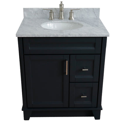 31" Single sink vanity in Dark Gray finish with White Carrara marble with oval sink