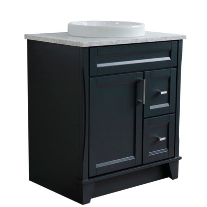 31" Single sink vanity in Dark Gray finish with White Carrara marble with round sink
