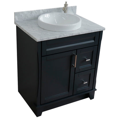 31" Single sink vanity in Dark Gray finish with White Carrara marble with round sink