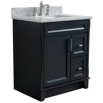 31" Single sink vanity in Dark Gray finish with White Carrara marble with rectangle sink