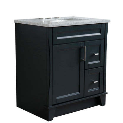 31" Single sink vanity in Dark Gray finish with White Carrara marble with rectangle sink