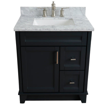 31" Single sink vanity in Dark Gray finish with White Carrara marble with rectangle sink